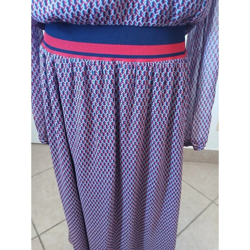 Tory Burch Women’s Mido Dress Blue Red Geometric Silk 12 Midi Career Designer - Picture 10 of 16
